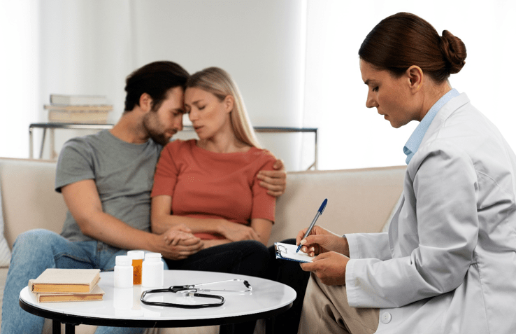 A couple consulting with a fertility specialist at an IVF clinic in India
