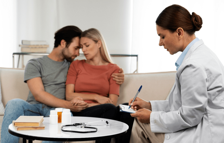 A couple consulting with a fertility specialist at an IVF clinic in India