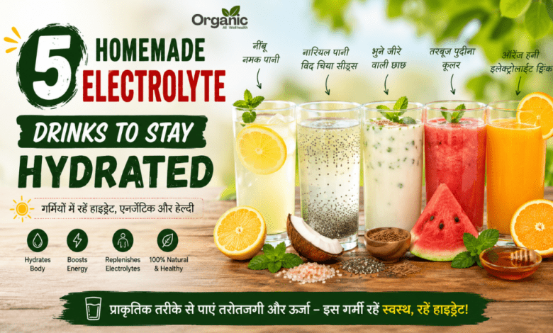 5 homemade electrolyte drinks to stay hydrated during summer heatwave including lemon water, coconut water, buttermilk, watermelon cooler, and orange drink