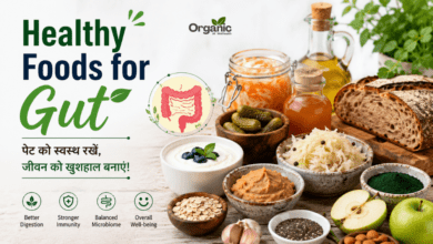 Healthy foods for gut with probiotic and fiber-rich foods for better digestion.