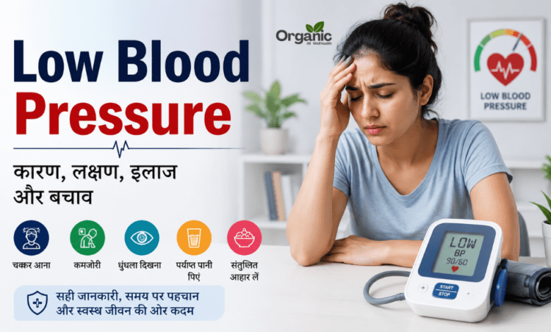 Woman experiencing Low Blood Pressure symptoms with BP monitor.