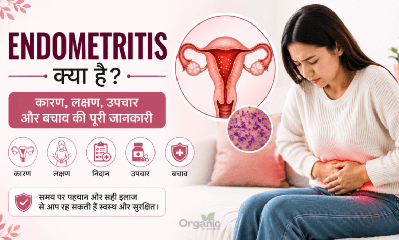 Endometritis से प्रभावित गर्भाशय का चित्र और महिला में दिखने वाले प्रमुख लक्षण।