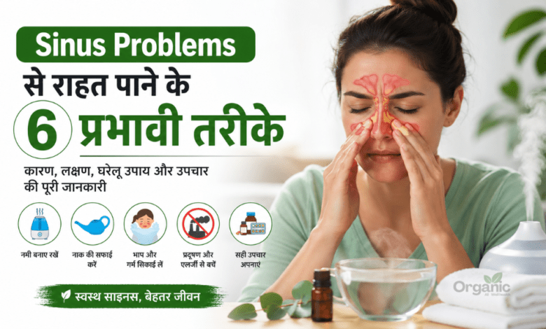 Sinus Problems से राहत पाने के 6 प्रभावी तरीके – साइनस के कारण, लक्षण, घरेलू उपाय, भाप, नाक की सफाई और उपचार की जानकारी