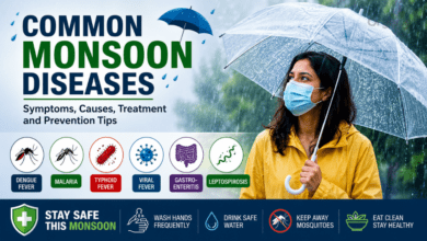 Common monsoon diseases and prevention tips during the rainy season.