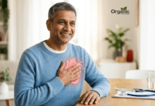Man experiencing chest discomfort, a possible sign of high blood cholesterol