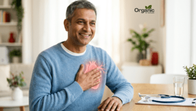 Man experiencing chest discomfort, a possible sign of high blood cholesterol