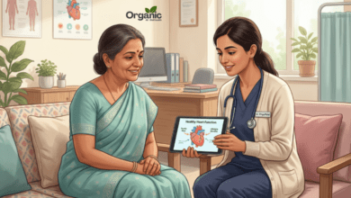 Doctor discussing postmenopausal bleeding causes and symptoms with a middle-aged woman patient