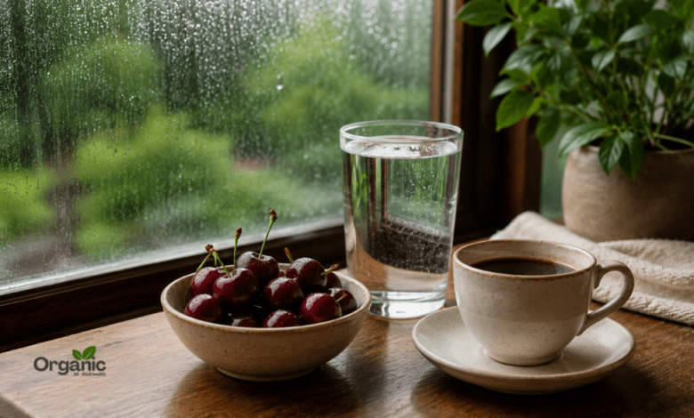 मानसून में Uric acid नियंत्रित करने के लिए पानी, चेरी और कॉफी की तस्वीर