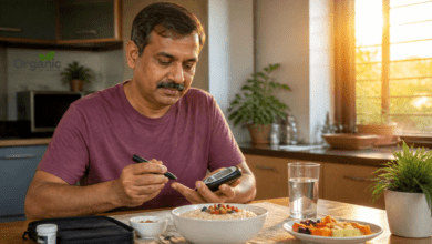 Morning blood sugar check with a glucometer at home