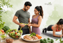 Belly Fat कम करने के लिए संतुलित आहार, वॉक और एक्सरसाइज अपनाता व्यक्ति।
