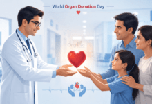 World Organ Donation Day 2026 पर अंगदान और जीवनदान को दर्शाता हेल्थकेयर इलस्ट्रेशन