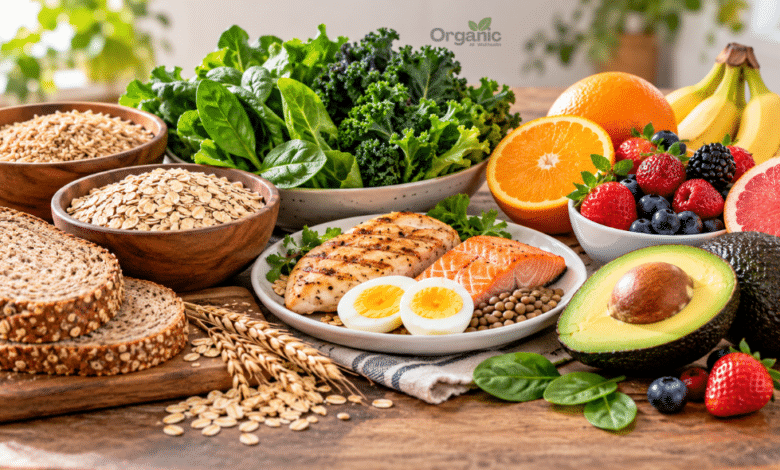 Digestion बेहतर करने वाले साबुत अनाज, हरी सब्जियां, फल, प्रोटीन और एवोकाडो