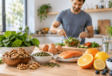 Fertility Nutrition for Men के लिए अखरोट, पालक, सैल्मन, अंडे और सिट्रस फलों से भरपूर हेल्दी डाइट।
