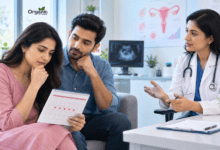 Regular periods होने के बावजूद गर्भधारण में कठिनाई महसूस कर रही महिला और फर्टिलिटी विशेषज्ञ का परामर्श।