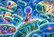 Bacteriophages द्वारा बैक्टीरिया के लाइटिक और लाइसोजेनिक चक्र का चित्र