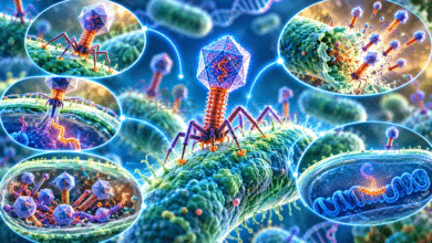 Bacteriophages द्वारा बैक्टीरिया के लाइटिक और लाइसोजेनिक चक्र का चित्र