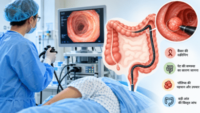 Colonoscopy प्रक्रिया में कैमरे वाली लचीली ट्यूब से बड़ी आंत की जांच करते डॉक्टर