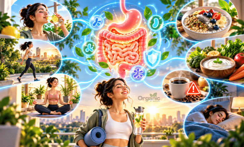 सुबह की स्वस्थ दिनचर्या, पानी, फाइबर युक्त नाश्ता और Gut Health को बेहतर बनाने वाली आदतें