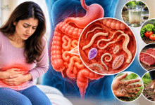 Intestinal Parasites क्या हैं, इनके लक्षण, कारण, इलाज और बचाव की जानकारी दर्शाती स्वास्थ्य इन्फोग्राफिक।